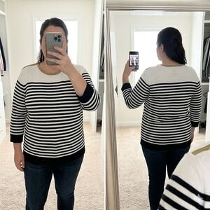 Lauren Ralph Lauren 2X Striped Sweater Gold Metallic Trim Shoulder Zipper Plus